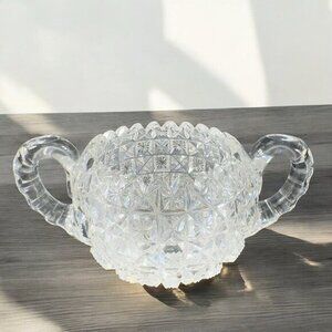 Antique Clear Crystal Glass Open Sugar‎ Bowl Vintage Glassware Decor Heavy Glass